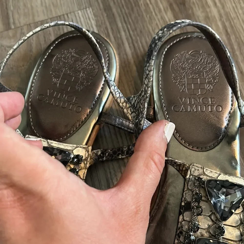 VINCE CAMUTO GENUINE LEATHER SNAKESKIN JEWELED SANDALS SIZE 9 EXCELLENT CNDTN!
